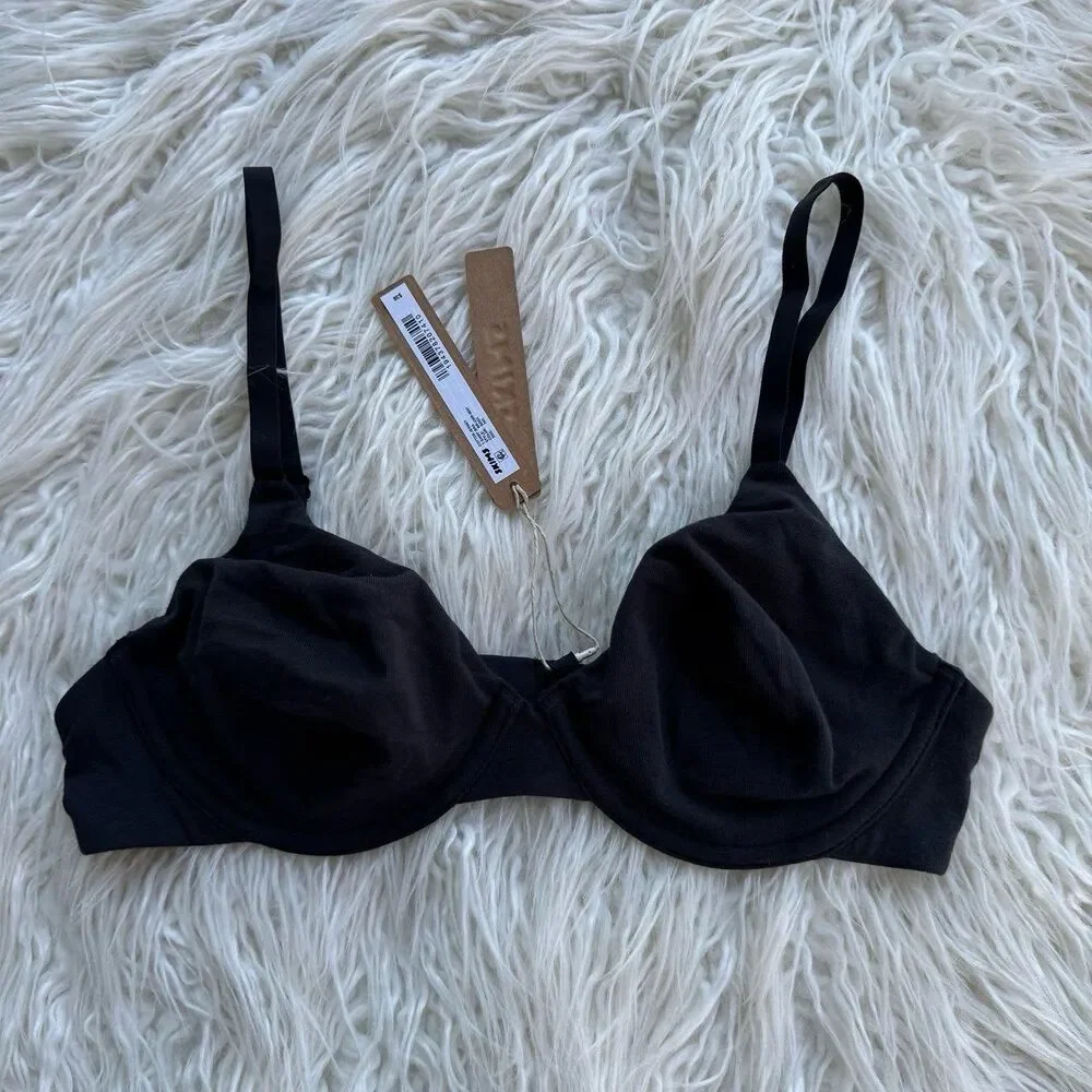 Skims Cotton Jersey T-shirt Bra Soot Size 34C - Picture 2 of 7